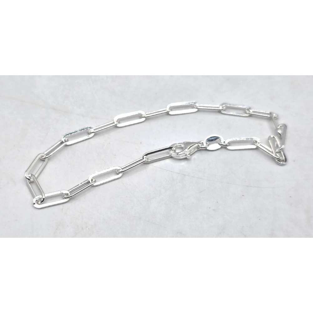 Sterling Silver Paper Clip Chain Bracelet 3.2 mm Size 6.75 Adjustable Italy NWOT - Picture 6 of 10